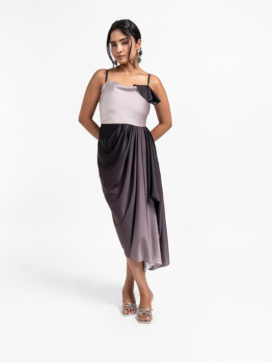 Draped Ombre Satin Asymmetric Dress